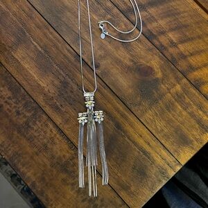 Express Art Deco Flapper Style Party Silver Tone and Rhinestone Necklace